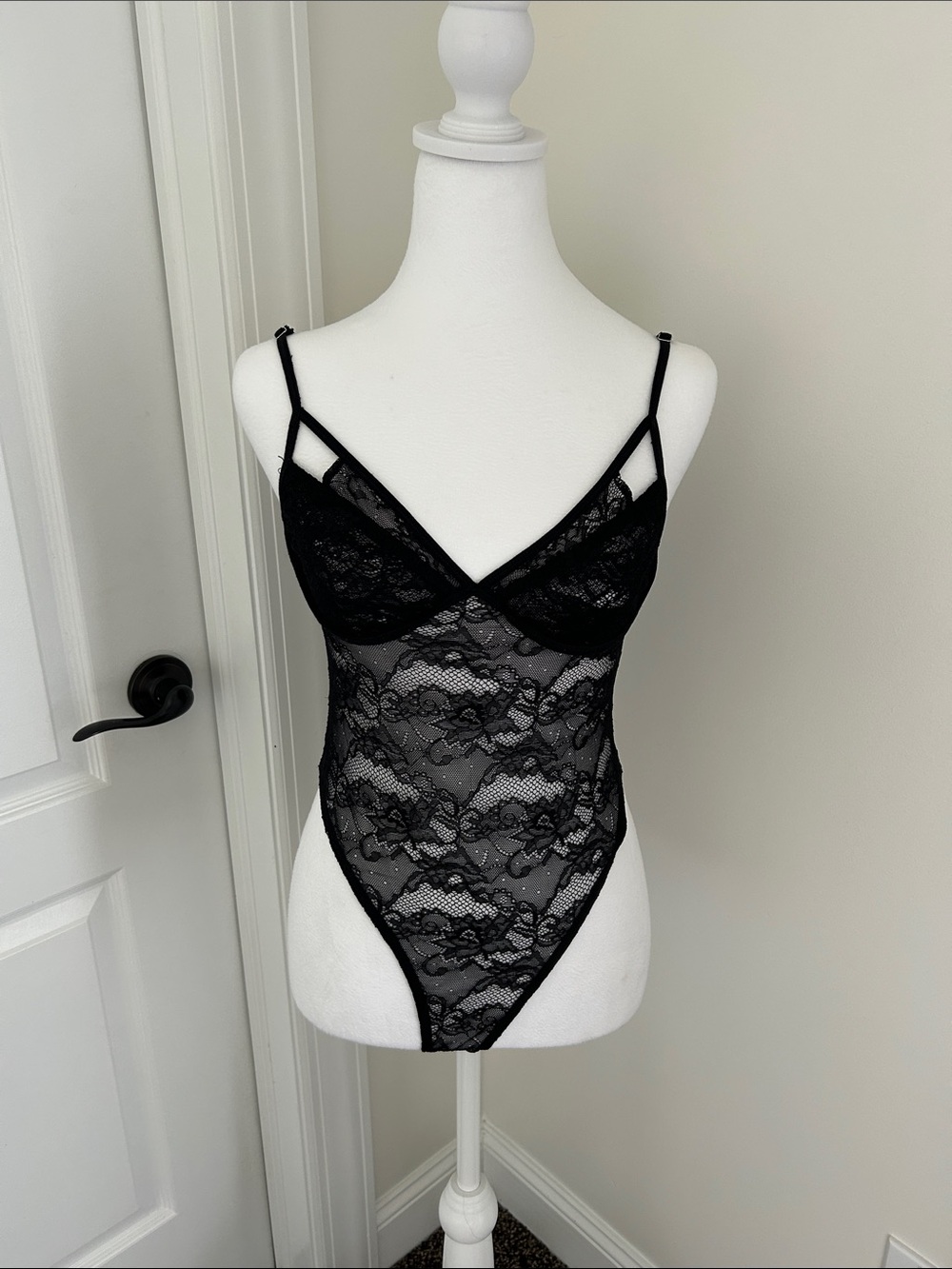 Edikted Black Lace Strappy Bodysuit
